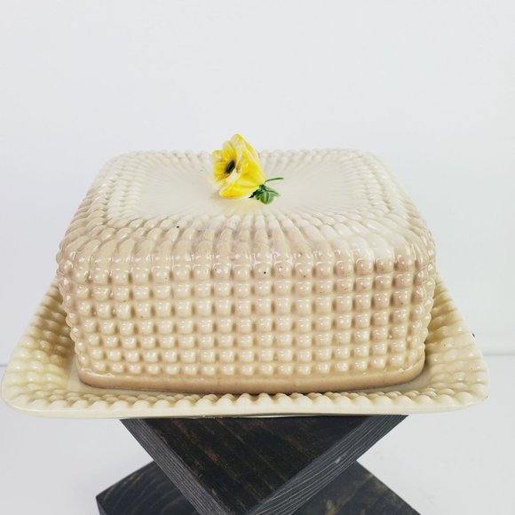 Vtg 50’s Marumon Ware 2-Tone Ombre Dainty Flower Top Hobnail 1 Pound Butterdish - Picture 5 of 10